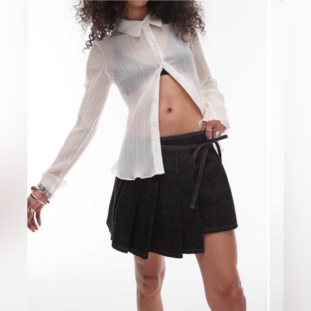 Topshop mini tie up kilt skirt in black ecru